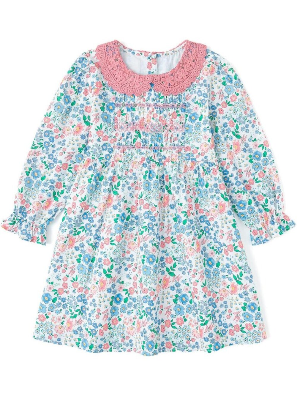 Adorable Toddler Floral Dress, Long Sleeve Smocked Style, Sizes 12M-6T